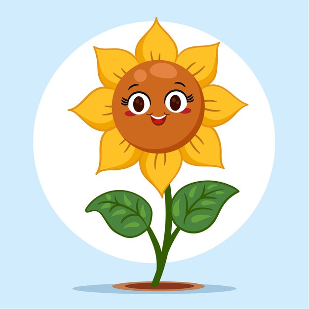 Ilustración de dibujos animados de girasol dibujado a mano
