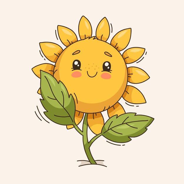 Ilustración de dibujos animados de girasol dibujado a mano