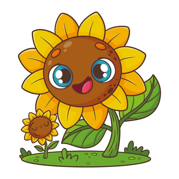 Ilustración de dibujos animados de girasol dibujado a mano