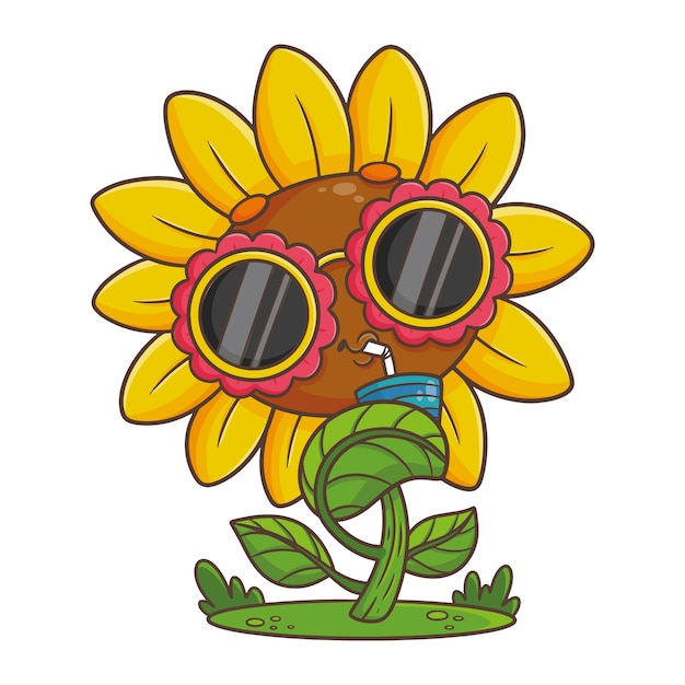 Ilustración de dibujos animados de girasol dibujado a mano