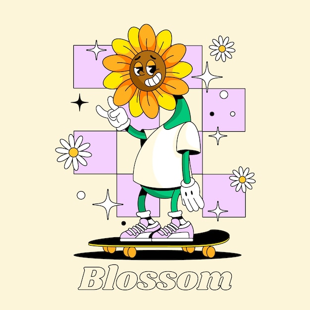 Ilustración de dibujos animados de girasol dibujado a mano