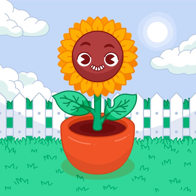Ilustración de dibujos animados de girasol dibujado a mano