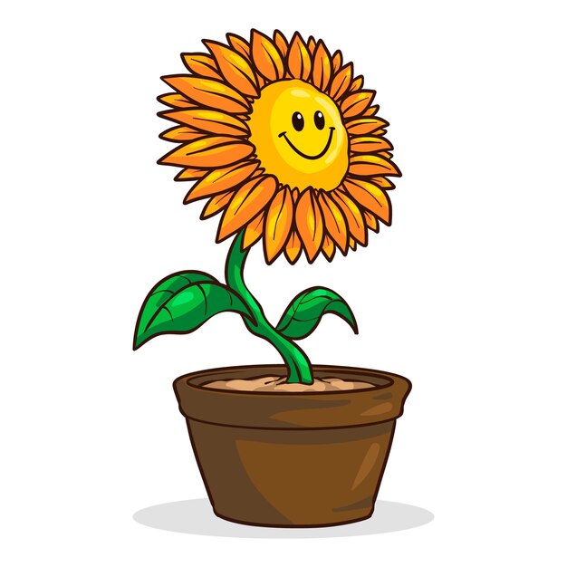 Ilustración de dibujos animados de girasol dibujado a mano