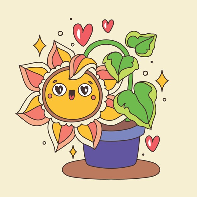 Ilustración de dibujos animados de girasoles dibujados a mano