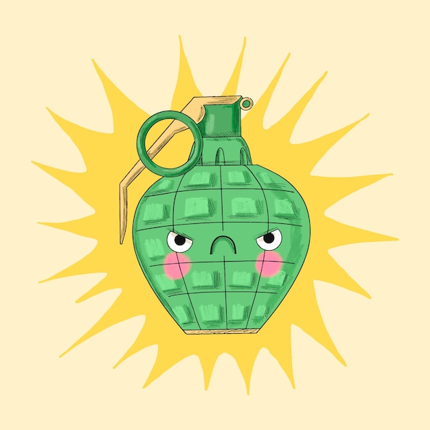 Ilustración de dibujos animados de granada dibujada a mano