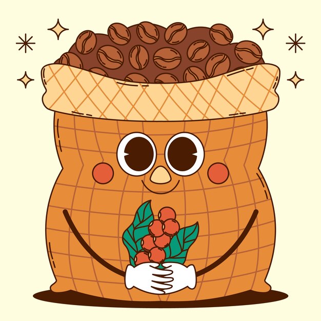 Ilustración de dibujos animados de granos de café dibujados a mano