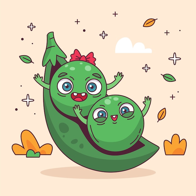 Ilustración de dibujos animados de guisantes dibujados a mano
