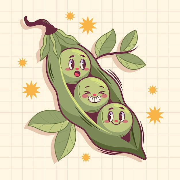 Vector gratuito ilustración de dibujos animados de guisantes dibujados a mano