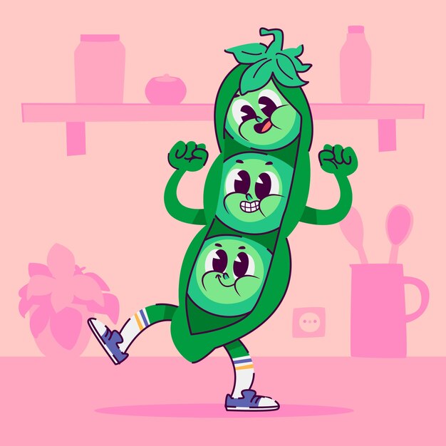 Ilustración de dibujos animados de guisantes dibujados a mano