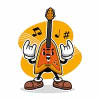 Vector gratuito ilustración de dibujos animados de guitarra eléctrica dibujada a mano