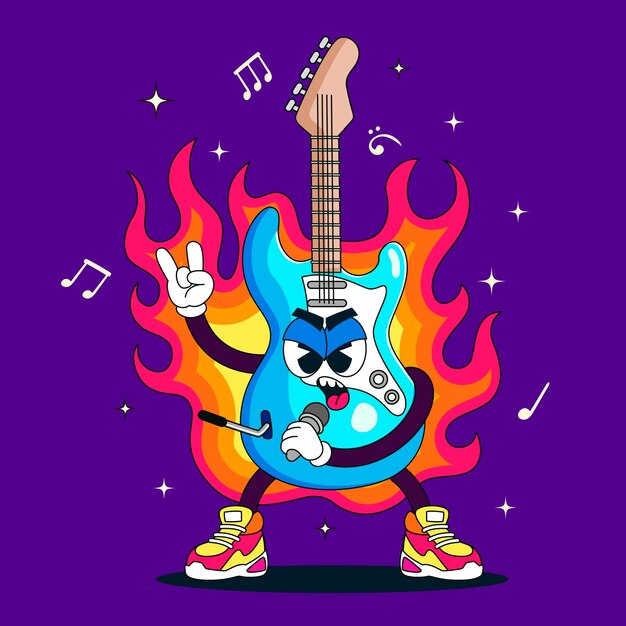 Ilustración de dibujos animados de guitarra eléctrica dibujada a mano