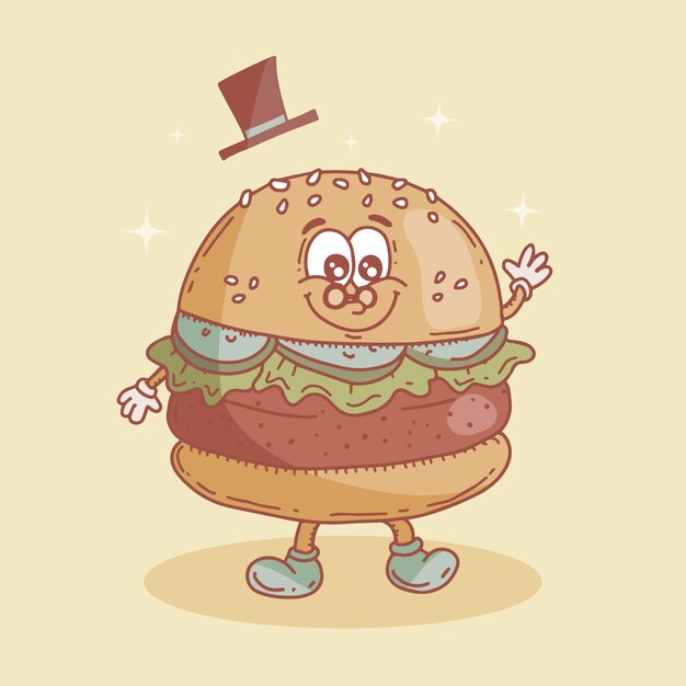Ilustración de dibujos animados de hamburguesa dibujada a mano