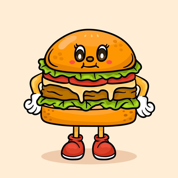 Ilustración de dibujos animados de hamburguesa dibujada a mano