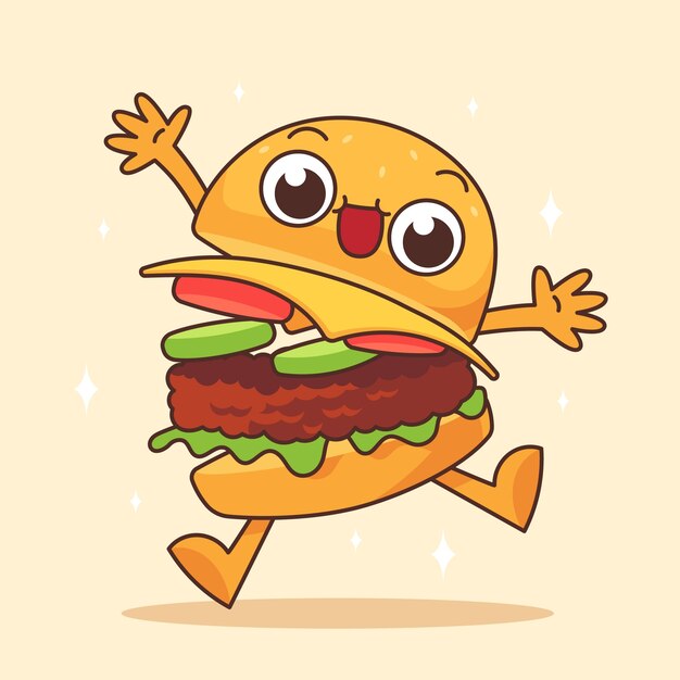 Ilustración de dibujos animados de hamburguesa dibujada a mano