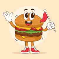 Vector gratuito ilustración de dibujos animados de hamburguesa dibujada a mano