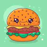 Vector gratuito ilustración de dibujos animados de hamburguesa dibujada a mano