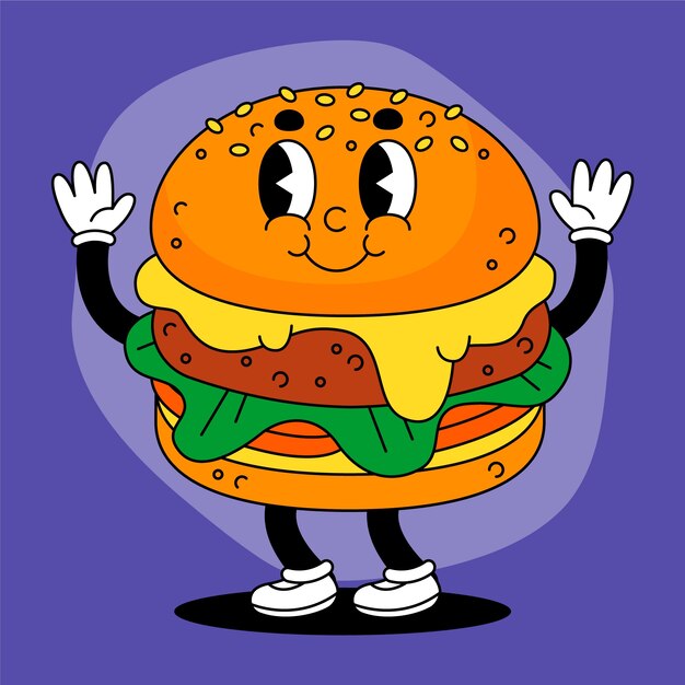 Ilustración de dibujos animados de hamburguesa dibujada a mano