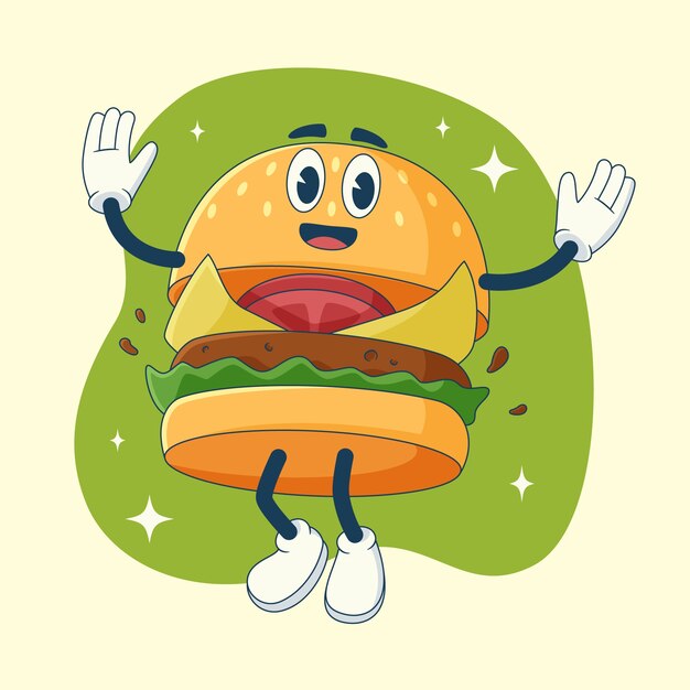 Ilustración de dibujos animados de hamburguesa dibujada a mano