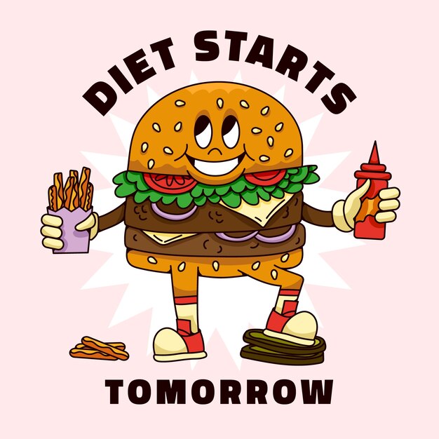 Ilustración de dibujos animados de hamburguesa dibujada a mano