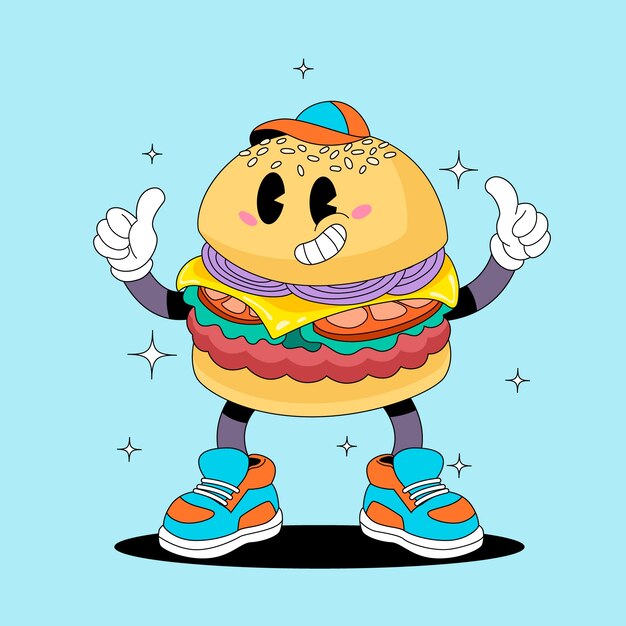 Ilustración de dibujos animados de hamburguesa dibujada a mano