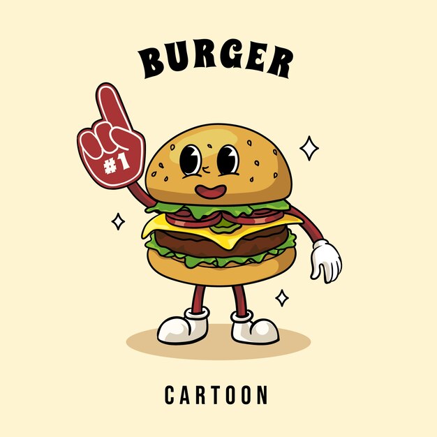 Ilustración de dibujos animados de hamburguesa dibujada a mano