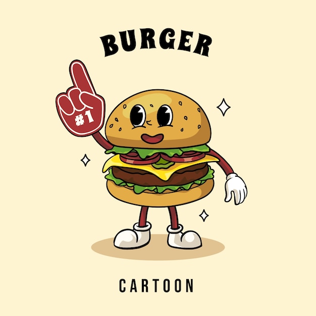 Ilustración de dibujos animados de hamburguesa dibujada a mano