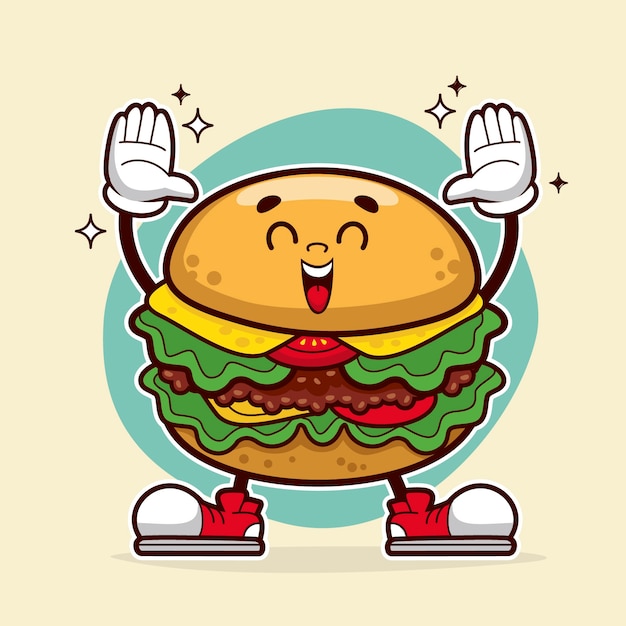 Vector gratuito ilustración de dibujos animados de hamburguesa dibujada a mano