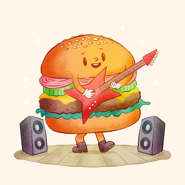 Ilustración de dibujos animados de hamburguesas dibujada a mano