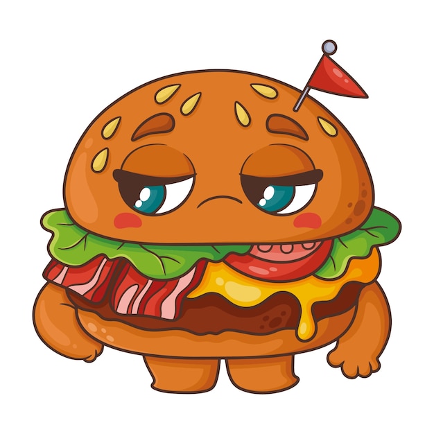 Ilustración de dibujos animados de hamburguesas dibujada a mano