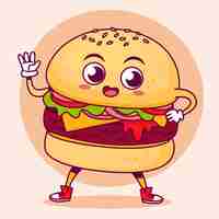 Vector gratuito ilustración de dibujos animados de hamburguesas dibujada a mano