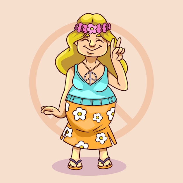 Vector gratuito ilustración de dibujos animados hippie dibujados a mano