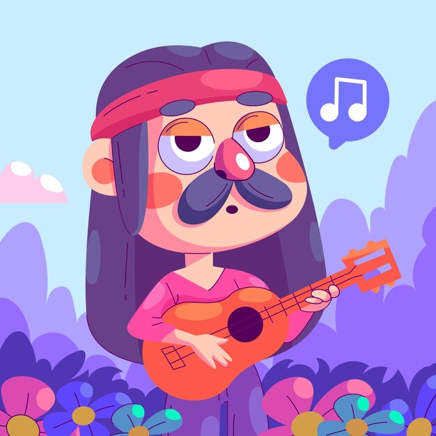 Ilustración de dibujos animados hippie dibujados a mano