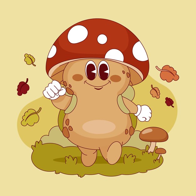 Ilustración de dibujos animados de hongos dibujados a mano