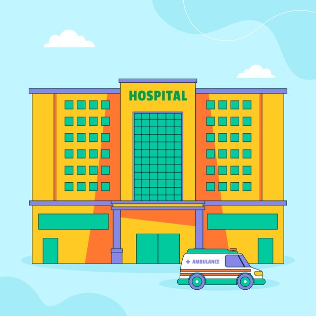 Ilustración de dibujos animados de hospital dibujado a mano