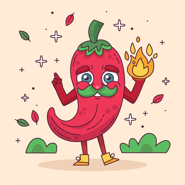 Ilustración de dibujos animados de jalapeno dibujados a mano