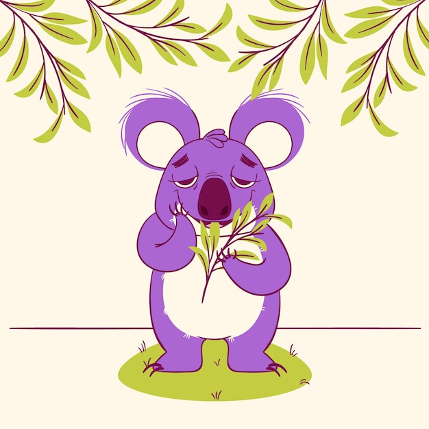 Ilustración de dibujos animados de koala dibujado a mano