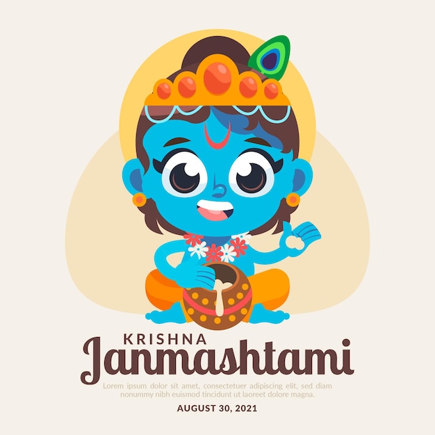 Vector gratuito ilustración de dibujos animados krishna janmashtami