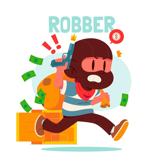 Ilustración de dibujos animados de ladrones dibujados a mano