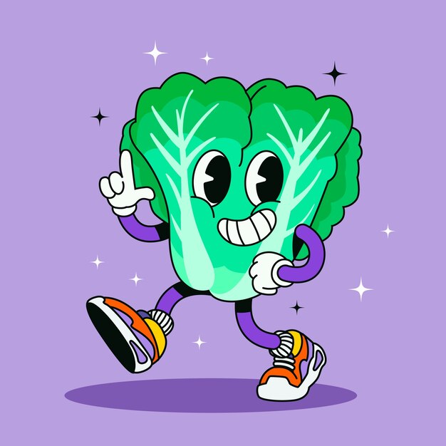 Ilustración de dibujos animados de lechuga dibujada a mano