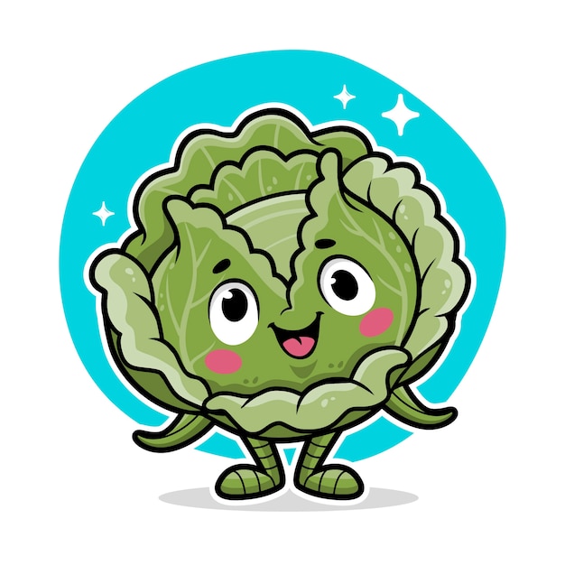 Ilustración de dibujos animados de lechuga dibujada a mano