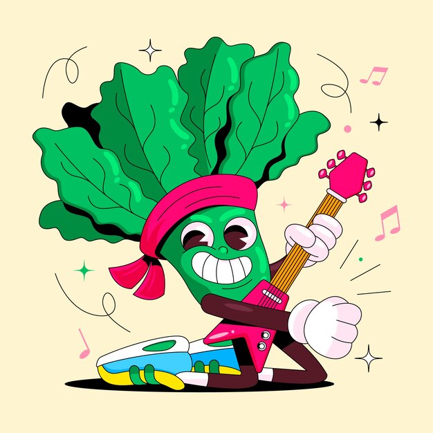 Ilustración de dibujos animados de lechuga dibujada a mano