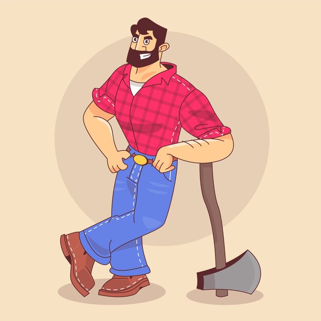 Ilustración de dibujos animados de leñadores dibujados a mano