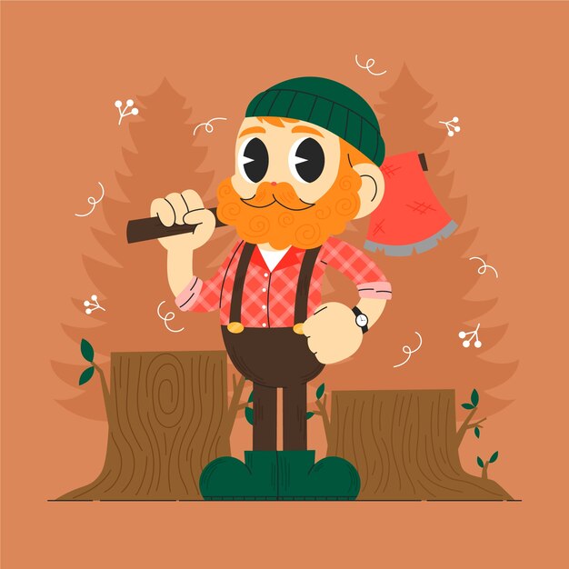Ilustración de dibujos animados de leñadores dibujados a mano
