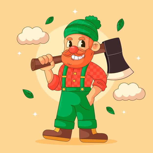 Ilustración de dibujos animados de leñadores dibujados a mano