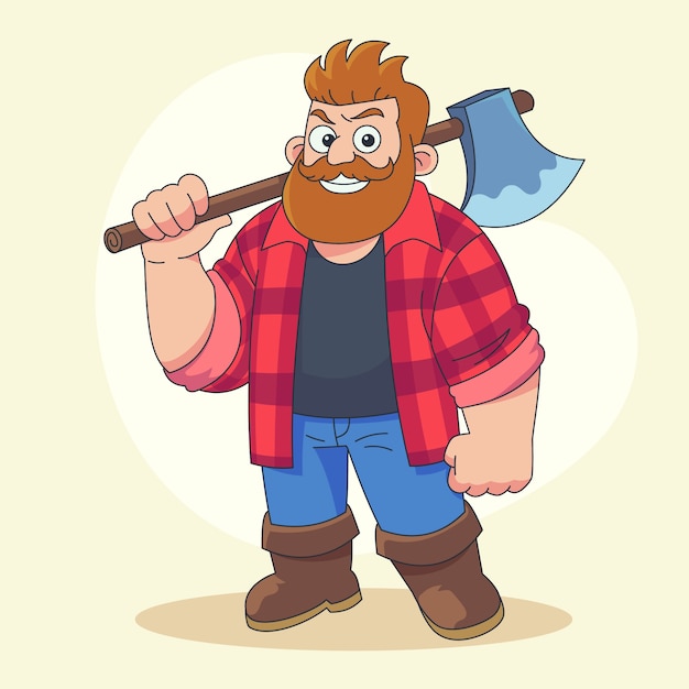 Ilustración de dibujos animados de leñadores dibujados a mano.