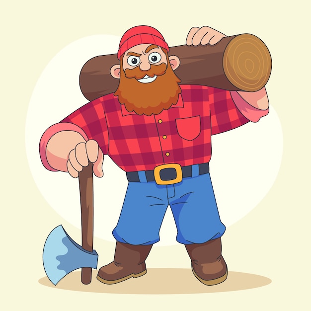 Ilustración de dibujos animados de leñadores dibujados a mano.
