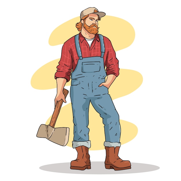 Ilustración de dibujos animados de leñadores dibujados a mano.