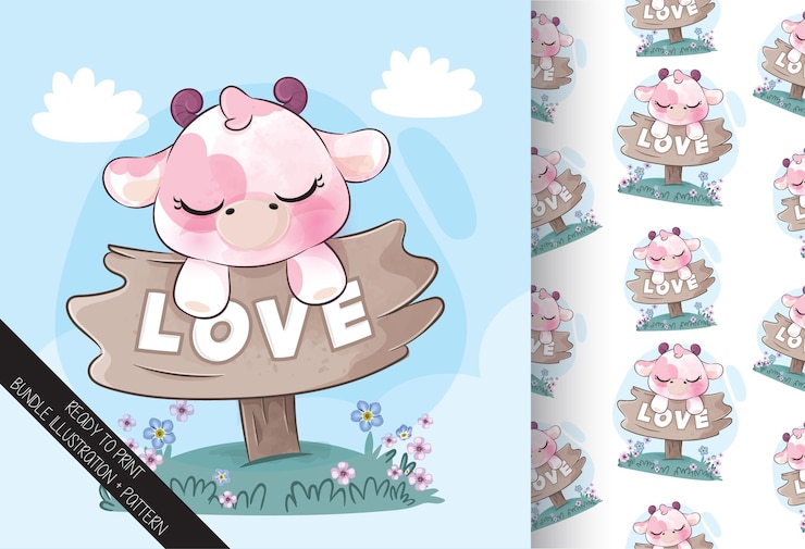Vector gratuito ilustración de dibujos animados lindo animal vaca
