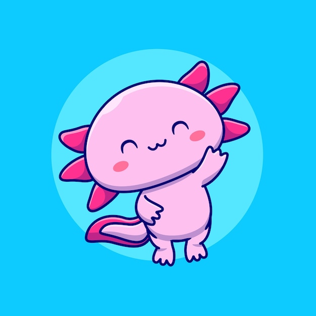 Ilustración de dibujos animados lindo Axolotl. Concepto de amor animal aislado. Caricatura plana