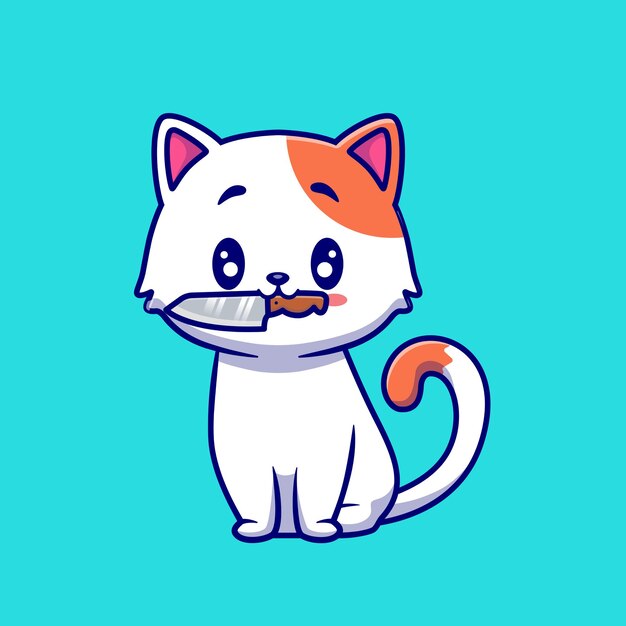 Ilustración de dibujos animados lindo gato con cuchillo
